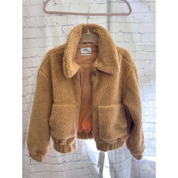 Urban Outfitters Teddy Bomber Jacket Fuzzy‎ Sherpa Coat S Small - Picture 1 of 5
